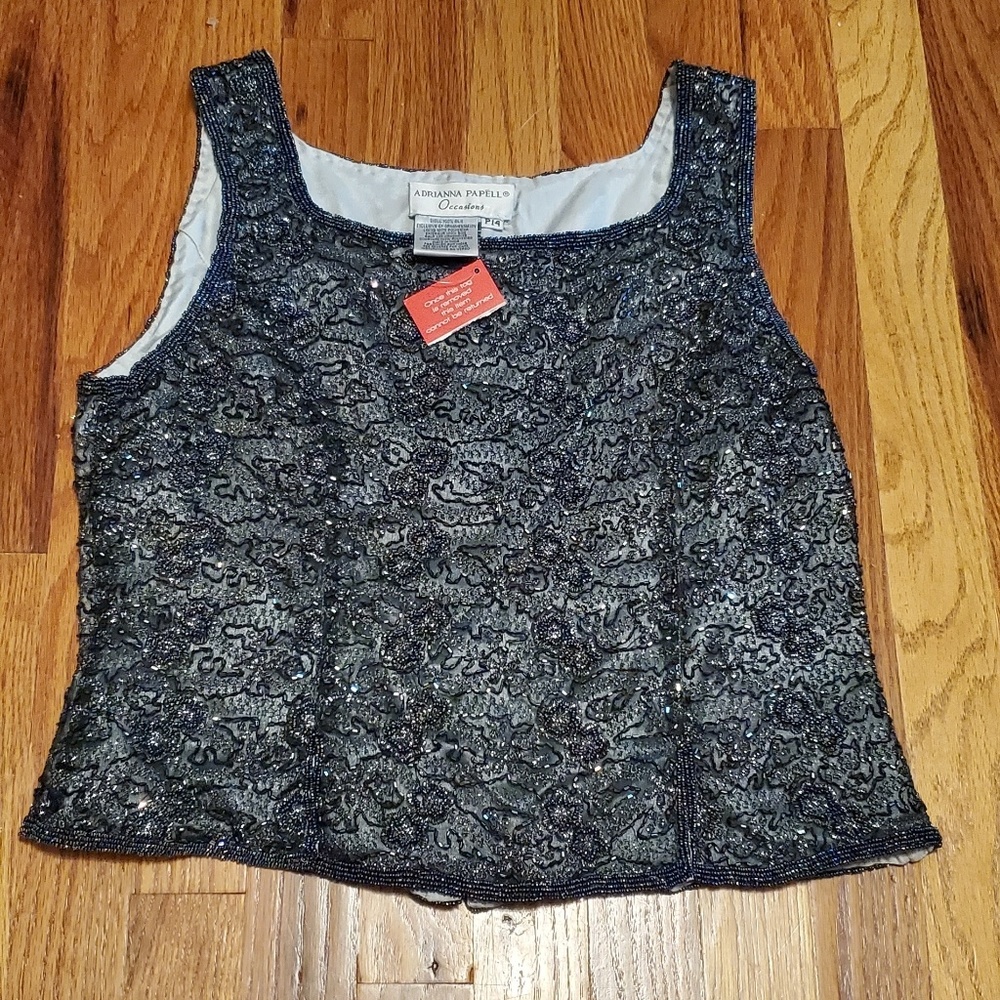 NWT! Adrianna Papell Gorgeous Embellished Sleeveless Blouse Size 14 Petite - Picture 3 of 9